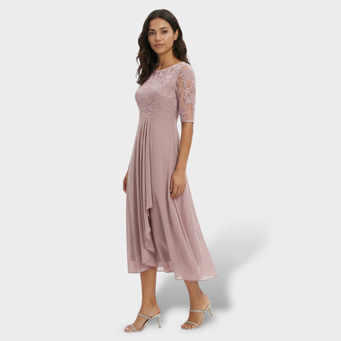 MARINA – Vestido de fiesta midi de encaje y gasa