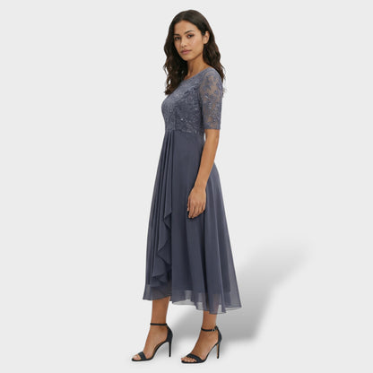 MARINA – Vestido de fiesta midi de encaje y gasa