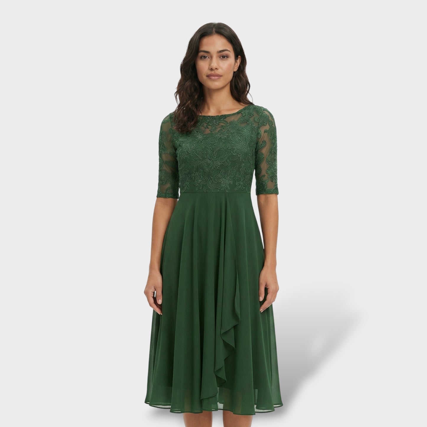MARINA – Vestido de fiesta midi de encaje y gasa