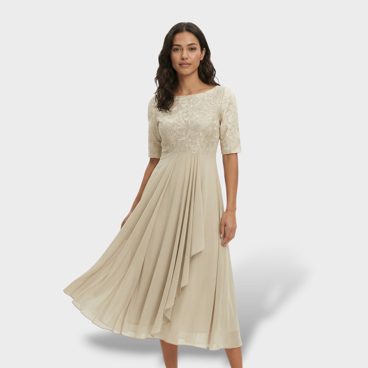 MARINA – Vestido de fiesta midi de encaje y gasa