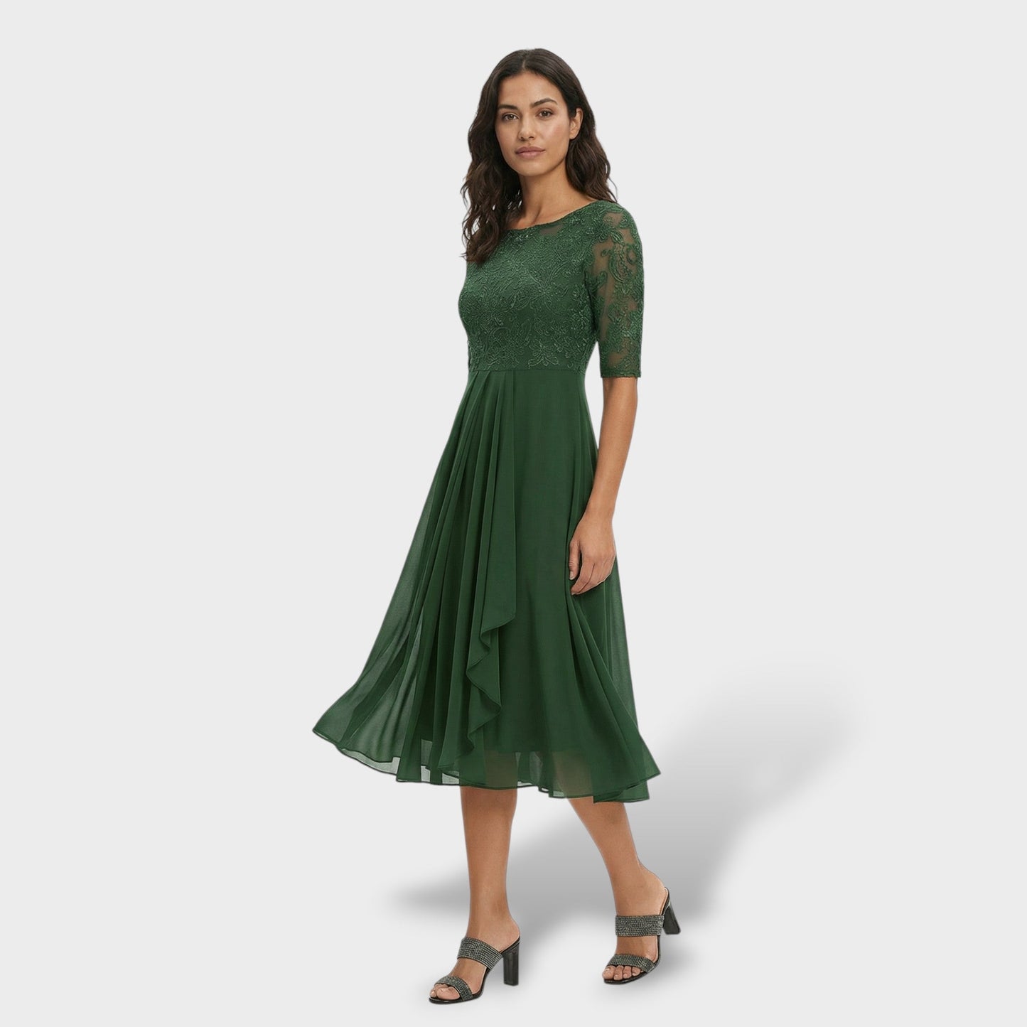 MARINA – Vestido de fiesta midi de encaje y gasa