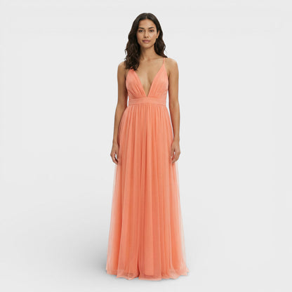 ALEJANDRA – Vestido maxi fluido naranja para invitada