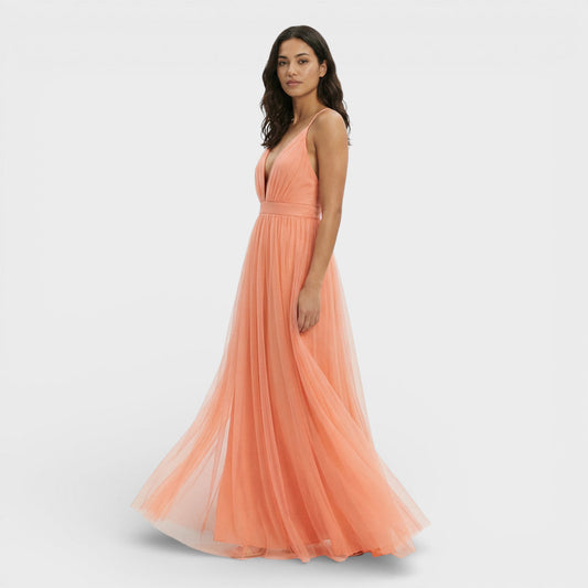 ALEJANDRA – Vestido maxi fluido naranja para invitada