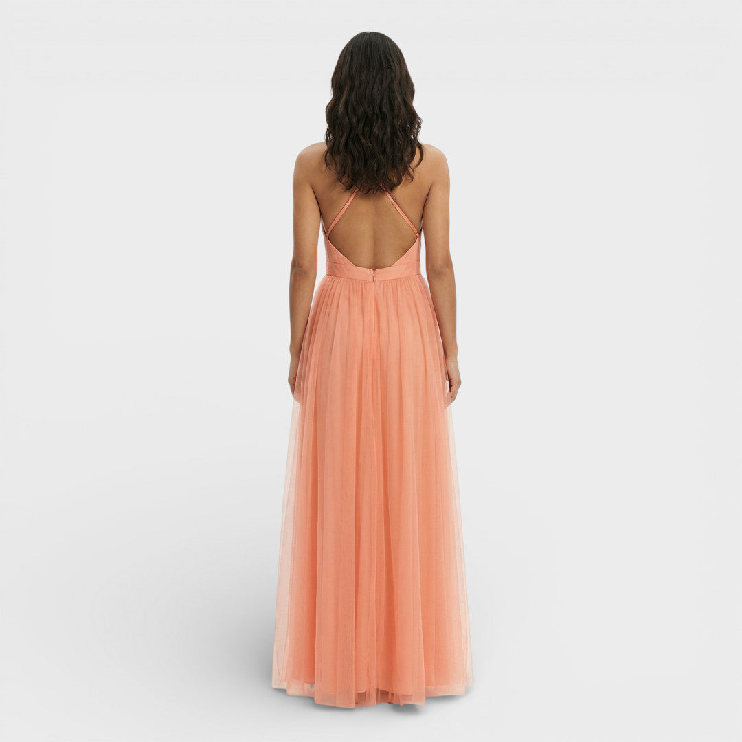 ALEJANDRA – Vestido maxi fluido naranja para invitada