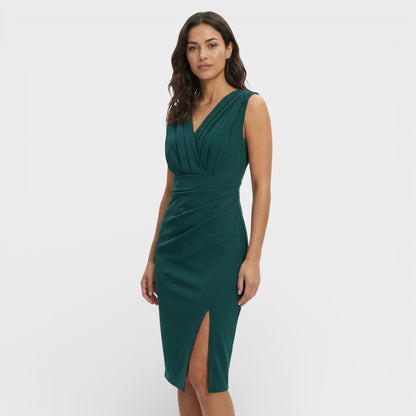 CLARA – Vestido midi con escote en pico y abertura