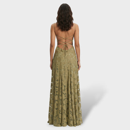 LUCÍA – Vestido largo de fiesta con estampado floral y espalda abierta