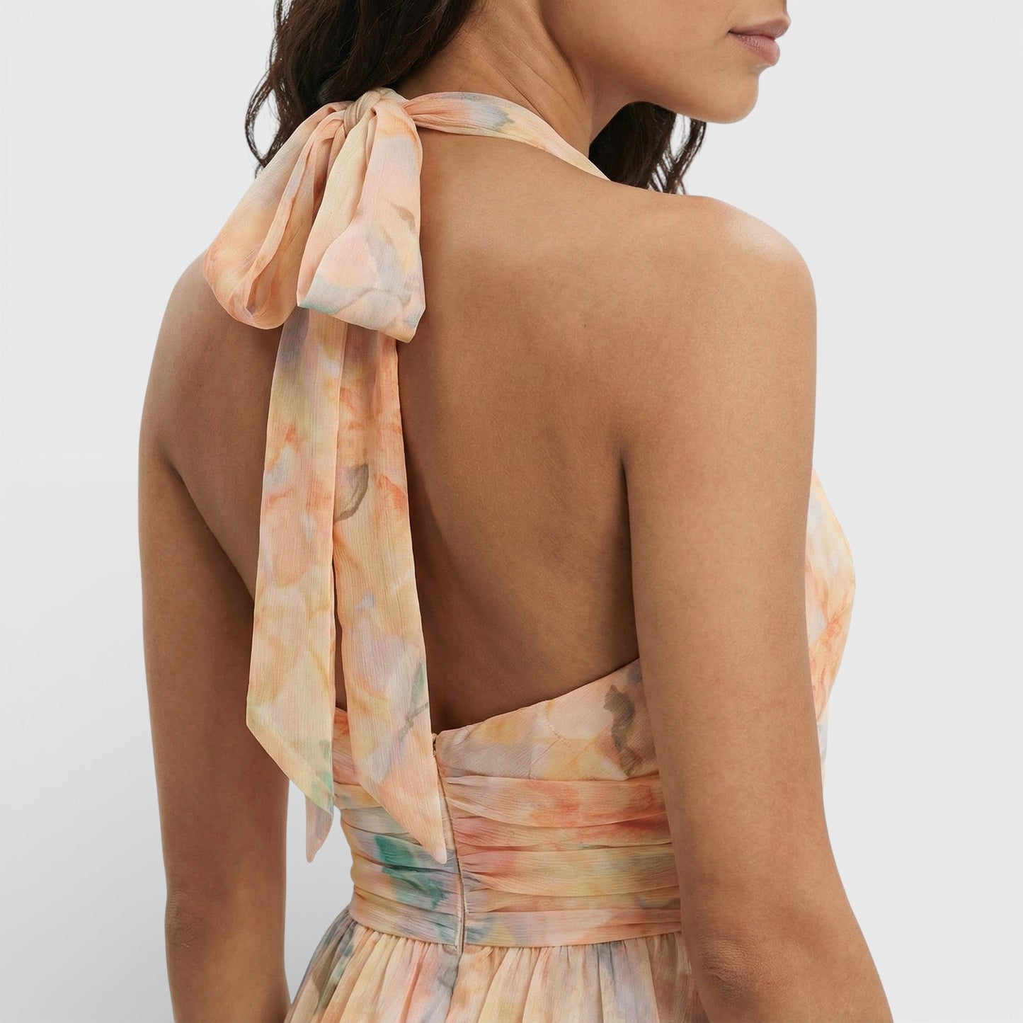 MARTA – Vestido maxi estampado acuarela con cuello halter