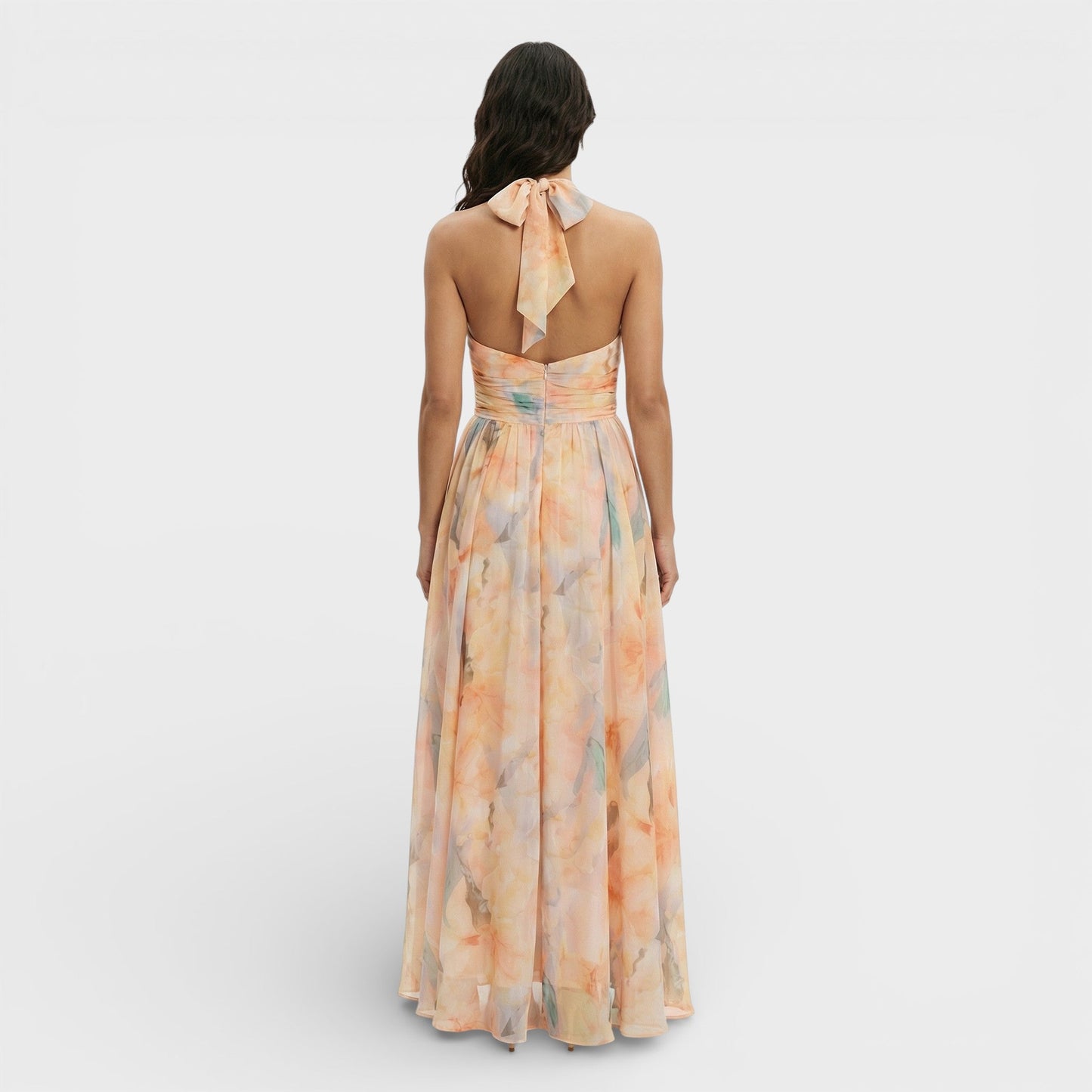 MARTA – Vestido maxi estampado acuarela con cuello halter