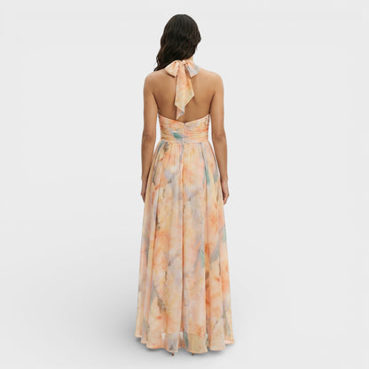 MARTA – Vestido maxi estampado acuarela con cuello halter