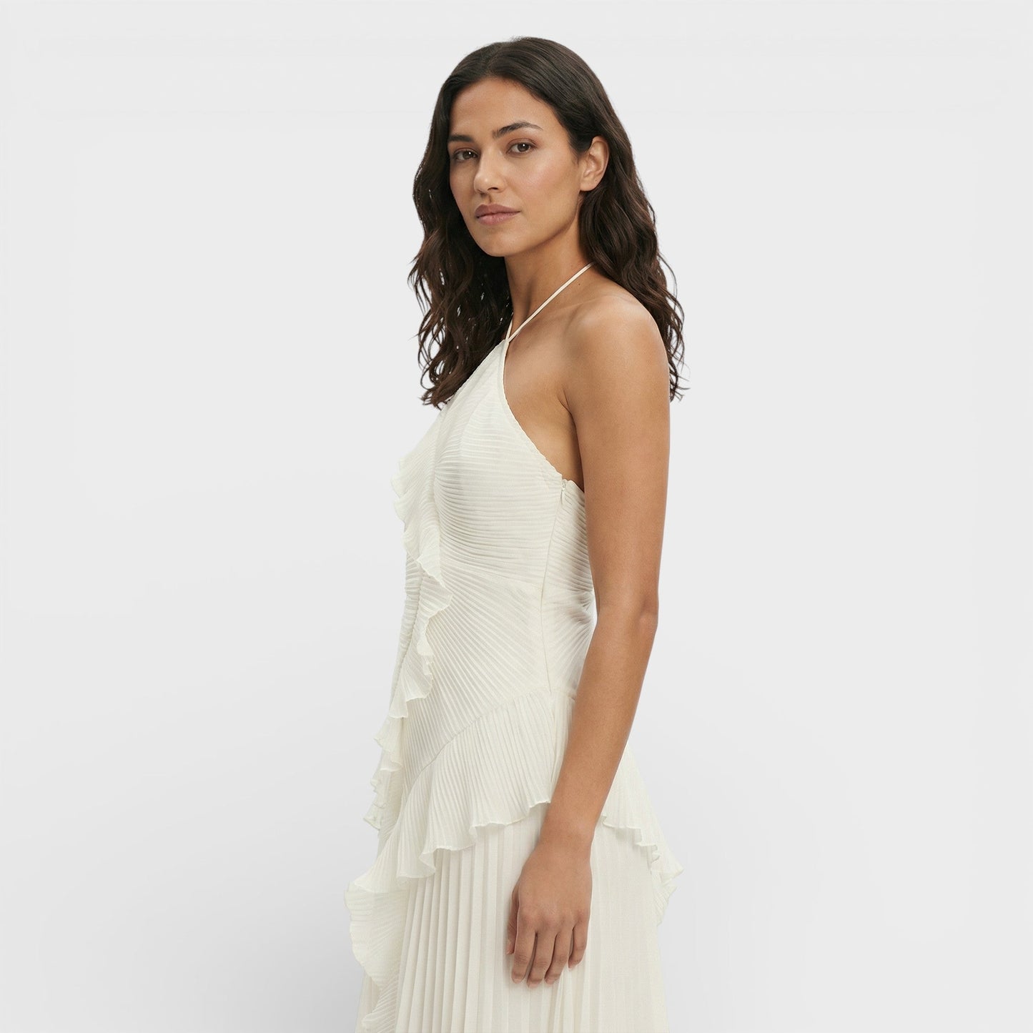 VALERIA – Vestido largo plisado con cuello halter para mujer