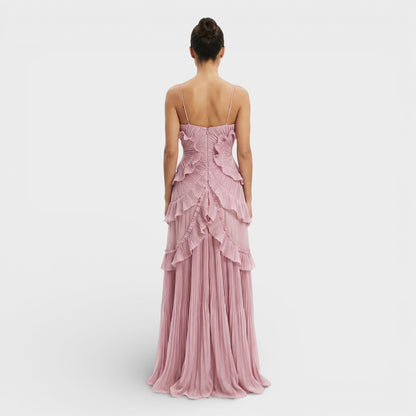 VALERIA – Vestido largo plisado con cuello halter para mujer