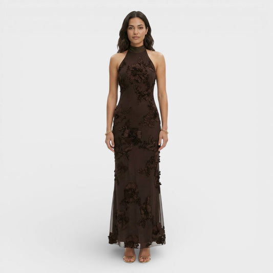 PAULA – Vestido maxi bordado floral para invitada