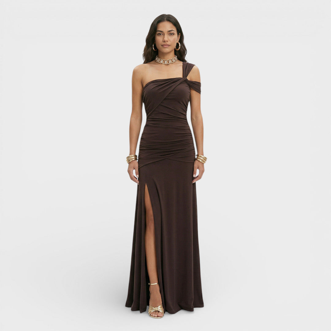 CARMEN – Vestido largo de invitada con un hombro