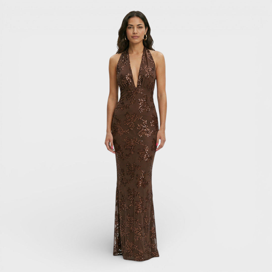 AURORA – Vestido largo de fiesta halter con encaje