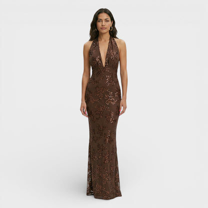 AURORA – Vestido largo de fiesta halter con encaje