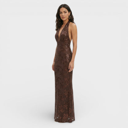 AURORA – Vestido largo de fiesta halter con encaje