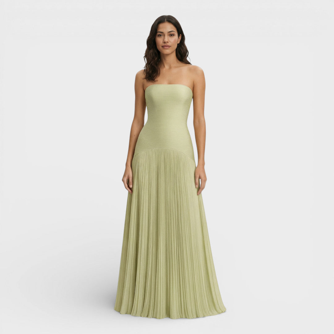 ALICIA – Vestido largo plisado elegante palabra de honor para mujer