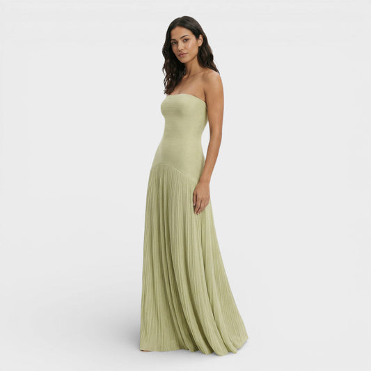 ALICIA – Vestido largo plisado elegante palabra de honor para mujer