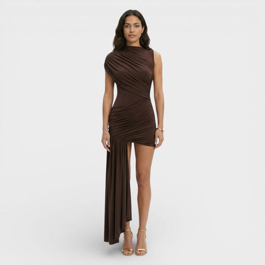 LUCÍA – Vestido mini asimétrico fruncido para mujer