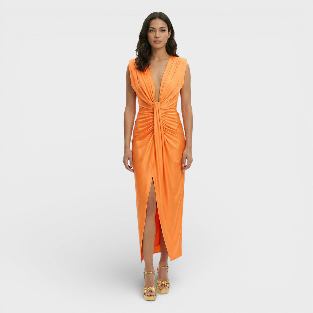 MARÍA – Vestido midi de fiesta con escote en pico