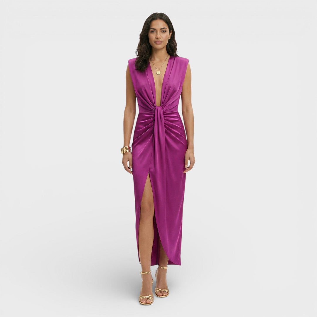 MARÍA – Vestido midi de fiesta con escote en pico