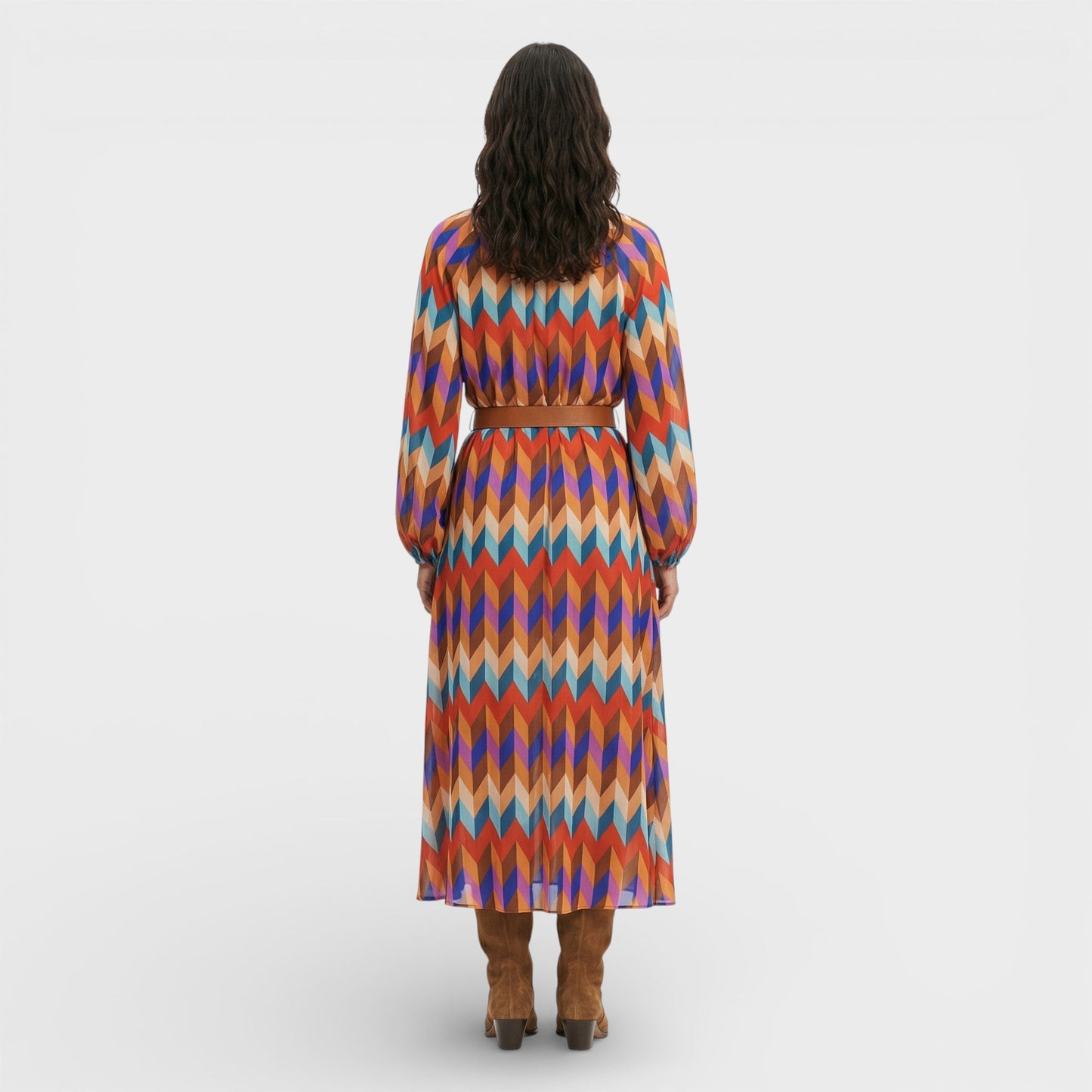 LUCÍA – Vestido midi colorido con cinturón para invitada