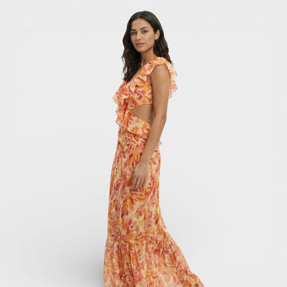 AURORA – Vestido largo de mujer con volantes y estampado