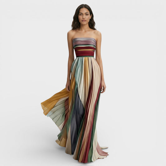 ELENA – Vestido maxi plisado con hombros descubiertos