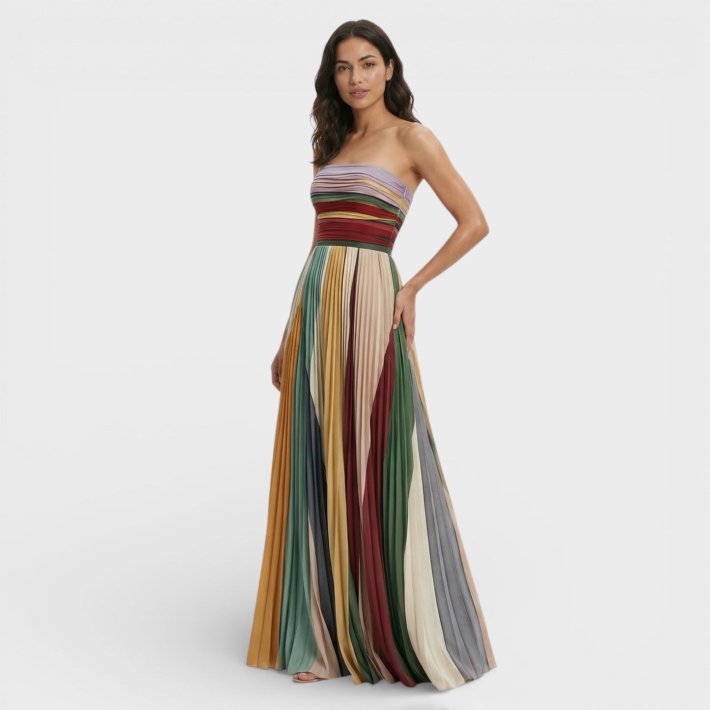 ELENA – Vestido maxi plisado con hombros descubiertos