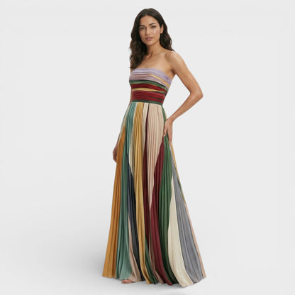 ELENA – Vestido maxi plisado con hombros descubiertos
