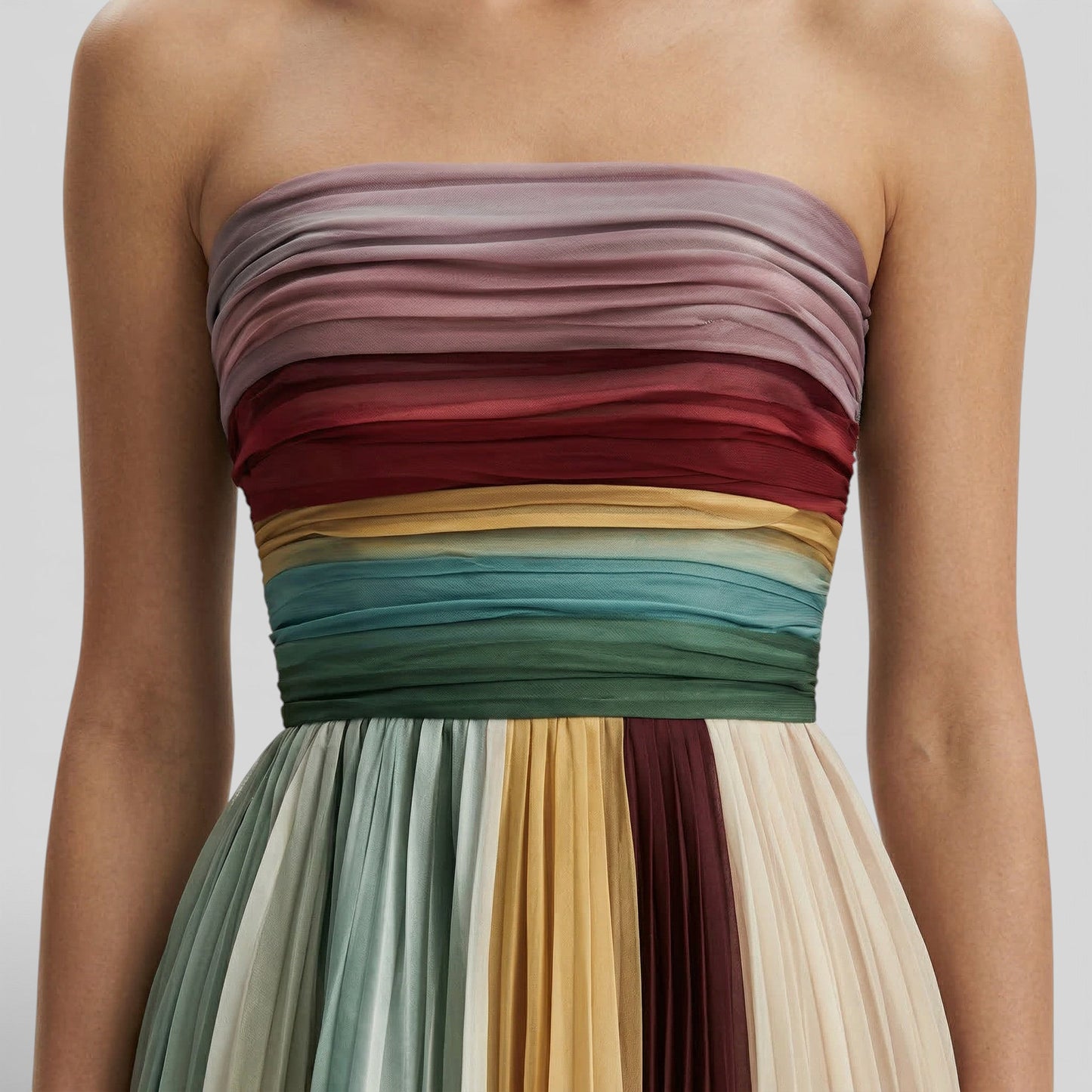 ELENA – Vestido maxi plisado con hombros descubiertos