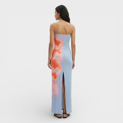 ELENA – Vestido maxi strapless estampado para invitada