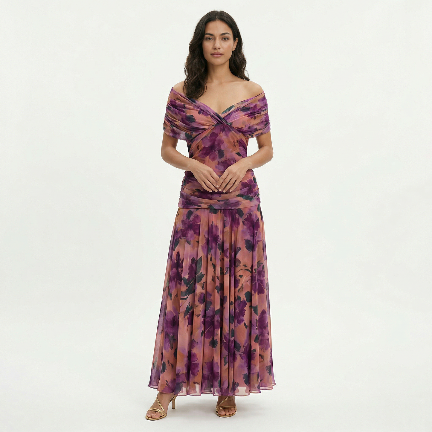 MARÍA – Vestido largo plisado floral para invitada