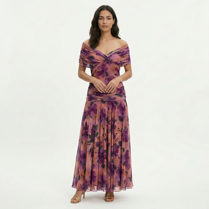 MARÍA – Vestido largo plisado floral para invitada