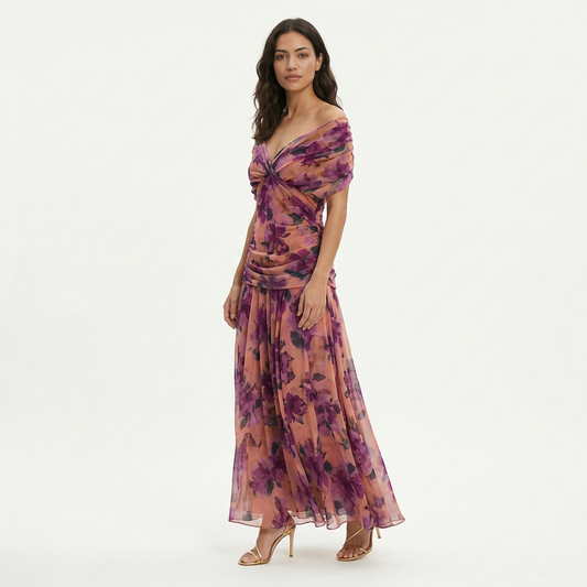 MARÍA – Vestido largo plisado floral para invitada