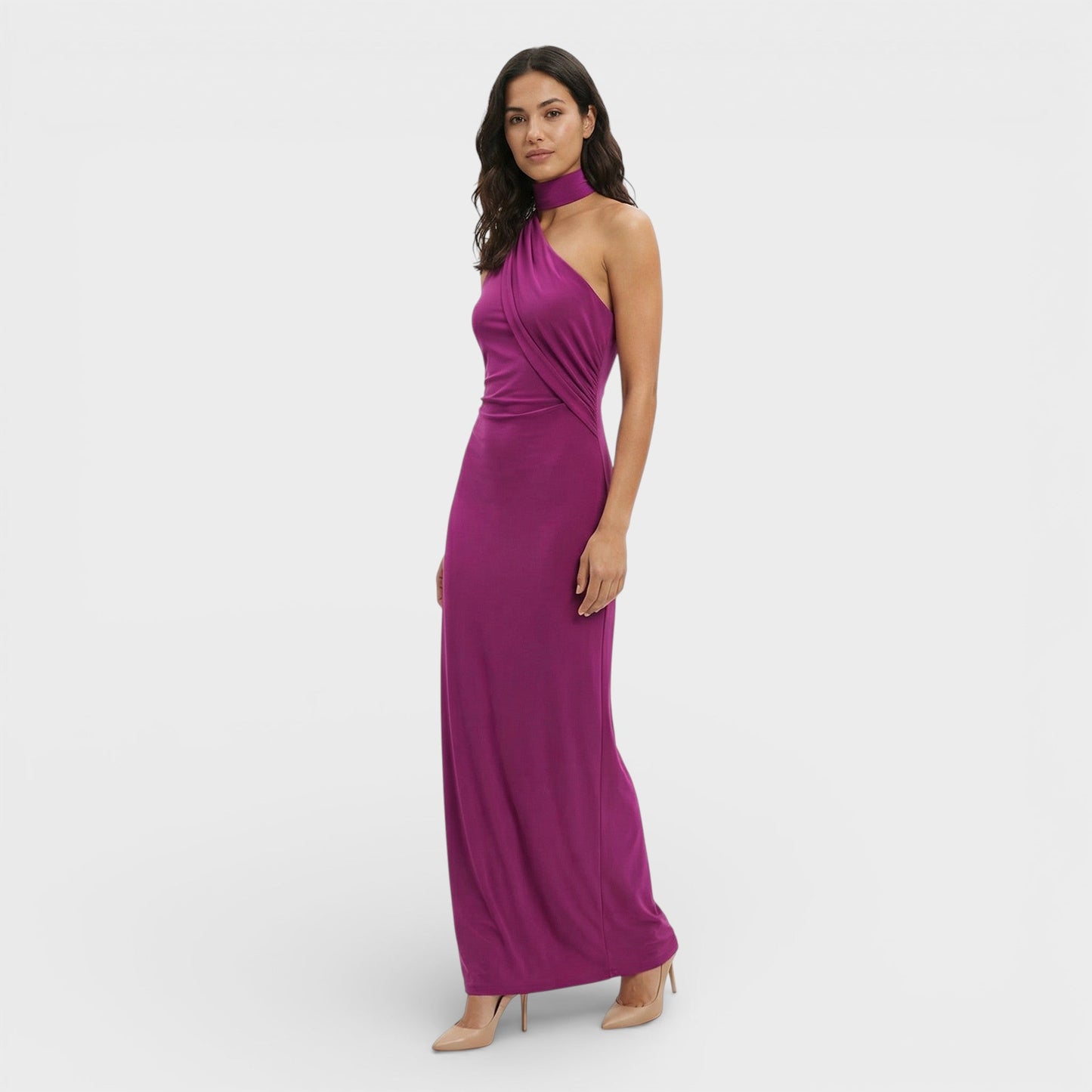 ELENA – Vestido maxi halter con espalda descubierta