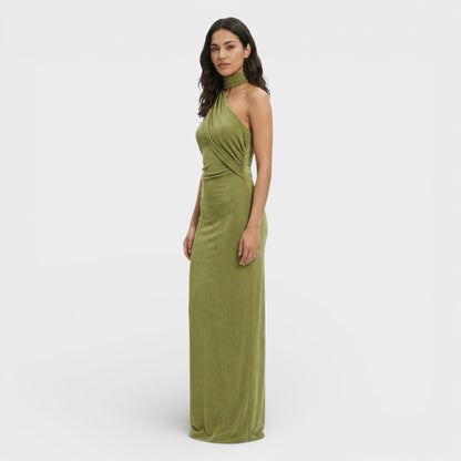ELENA – Vestido maxi halter con espalda descubierta