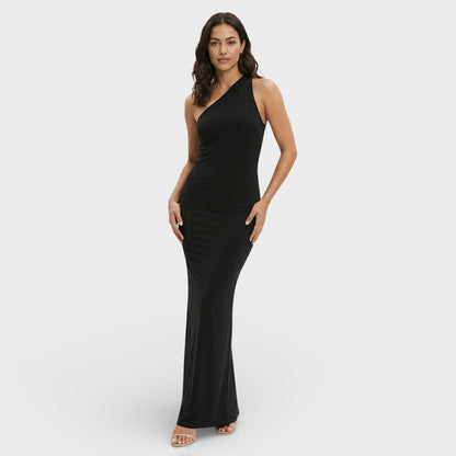 VALENTINA – Vestido maxi asimétrico con espalda descubierta