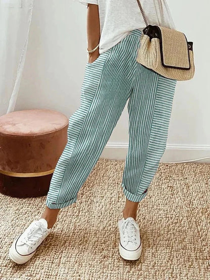 Pantalón fluido de lino con rayas y cintura ajustable – DALIA