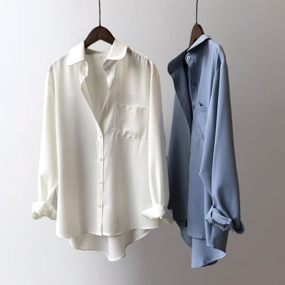 Blusa de satén sedoso con corte clásico y estilo refinado – DALIA