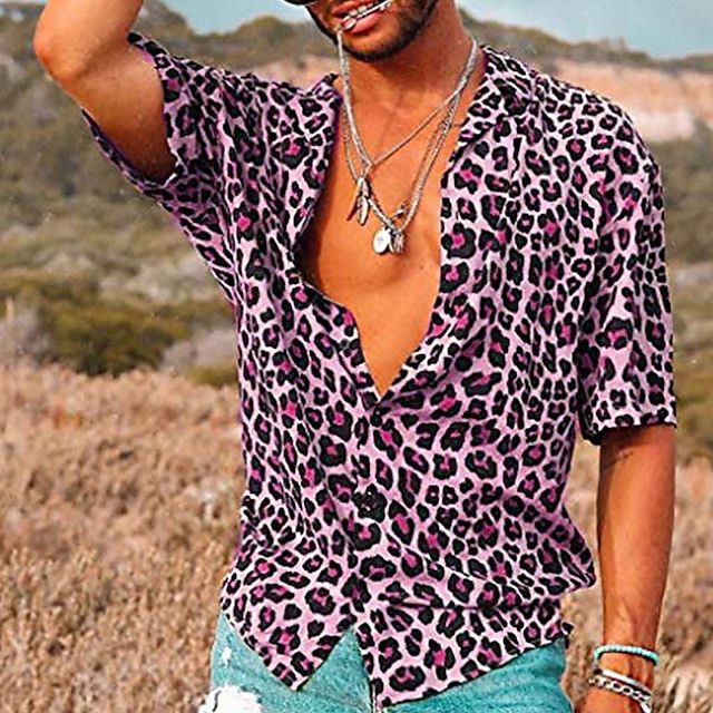 NIL - Polo de verano para hombre con estampado de leopardo