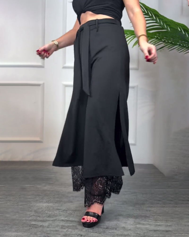 Pantalón largo de encaje con diseño romántico y femenino – AURELIA