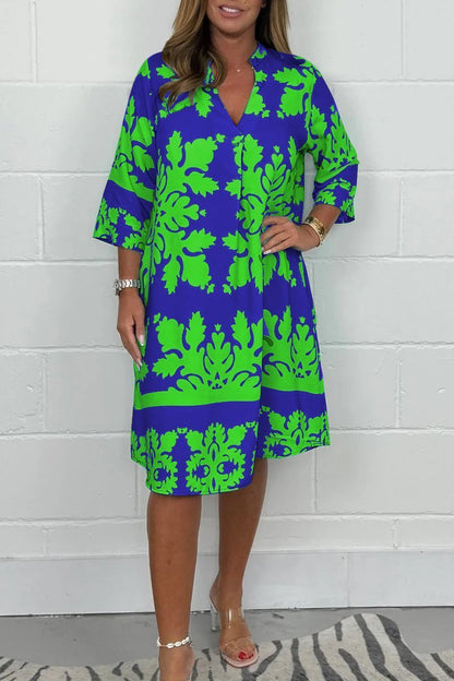 Vestido largo vaporoso con estampado romántico y escote en V – CELESTINA