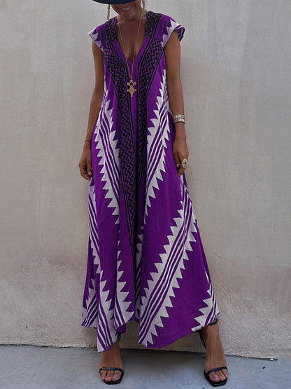 Vestido maxi de mujer con escote profundo y mangas amplias – FERNANDA