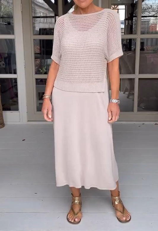 Conjunto de vestido y blusa calada de estilo casual – ADRIELLE