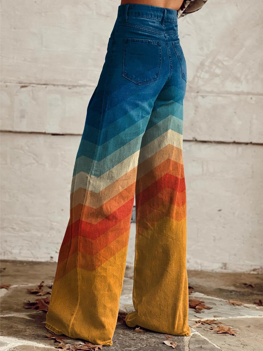 Pantalón acampanado con estampado retro y tejido flexible – SPECTRA