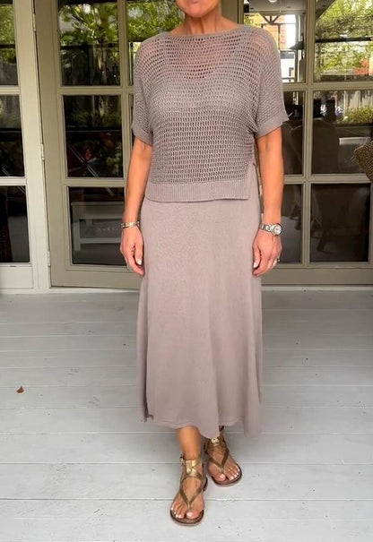 Conjunto de vestido y blusa calada de estilo casual – ADRIELLE