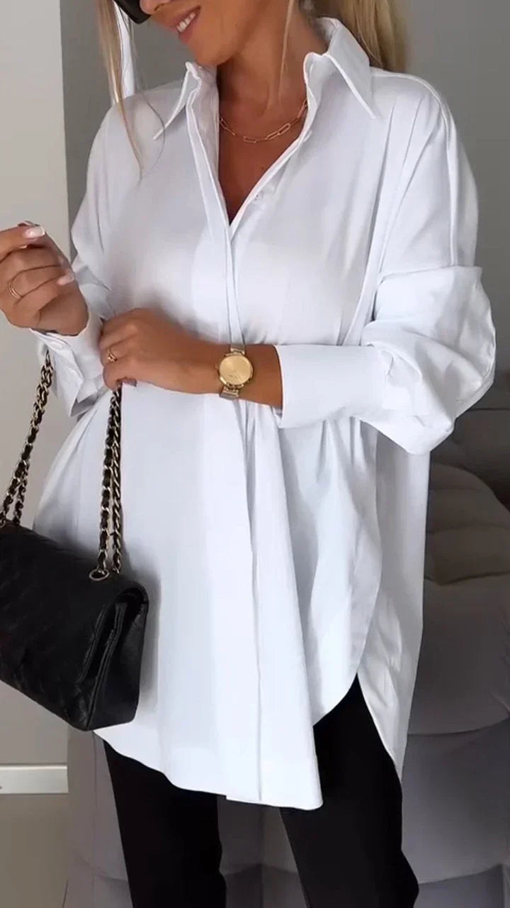 Celestia – Blusa oversized de algodón con cierre de botones para mujer