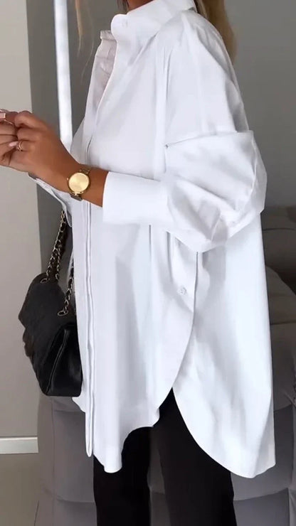 Celestia – Blusa oversized de algodón con cierre de botones para mujer