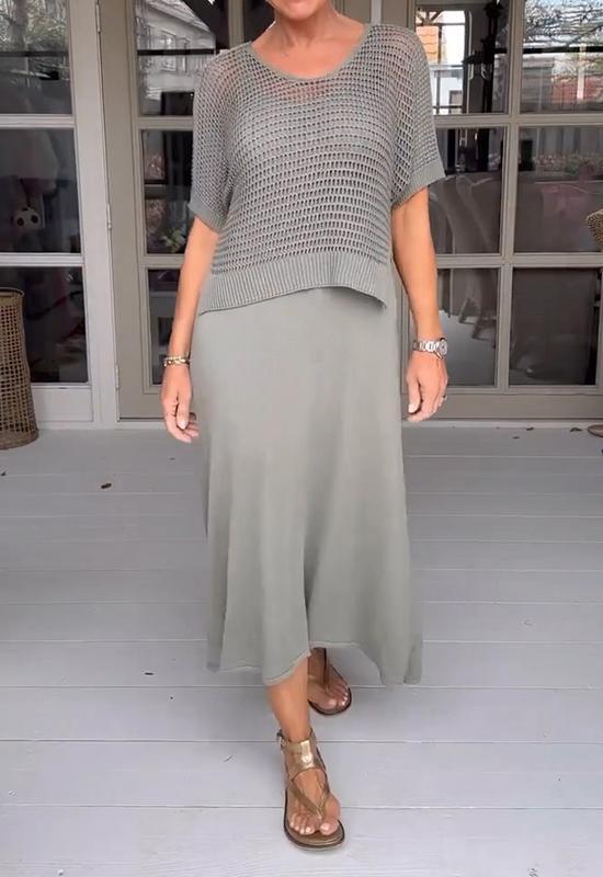 Conjunto de vestido y blusa calada de estilo casual – ADRIELLE
